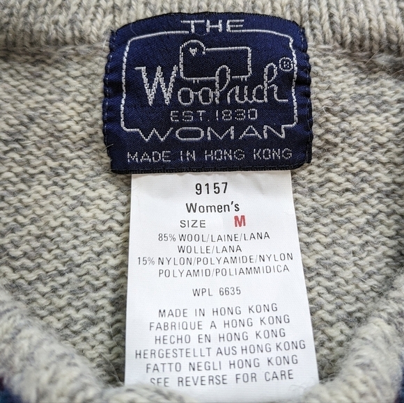 Vintage Woolrich tan blue pink school teacher wool blend button up cardigan M - Picture 7 of 8